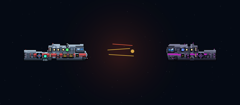 Two ships in cube combat — scan and fire